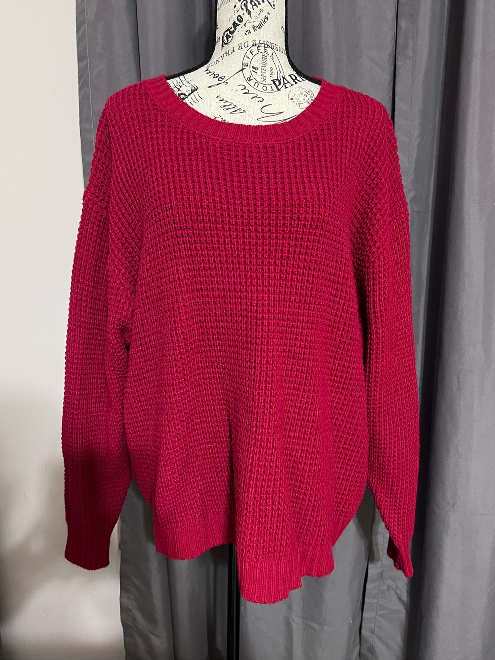 Zenana Waffle Knit Crewneck Sweater Burgundy Wine 3X Cozy Relaxed Fit